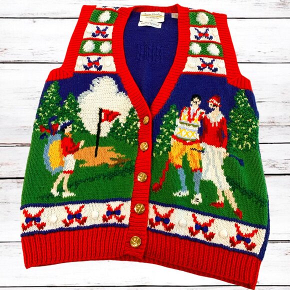 Marisa Christina Colorful Golf Knit Pullover Sleeveless Women' VTG Sweater Sz S - Picture 4 of 7